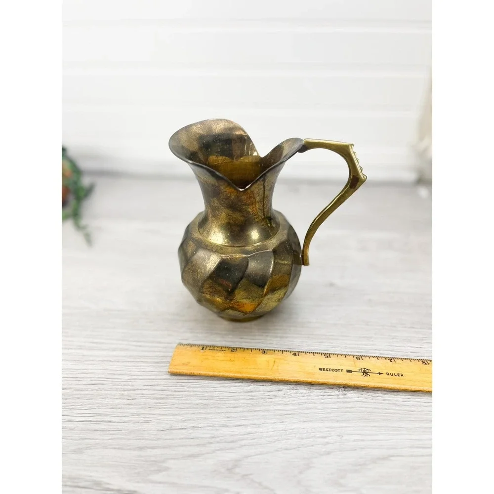 Solid Brass Pitcher‎ Vase with Handle - Scalloped Edge